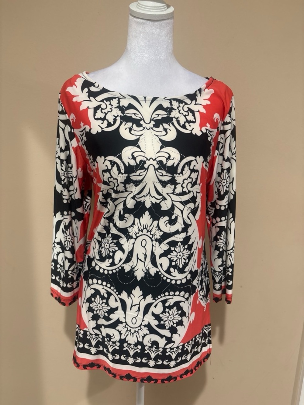 Women's Coral Black & White Printed Tunic Blouse